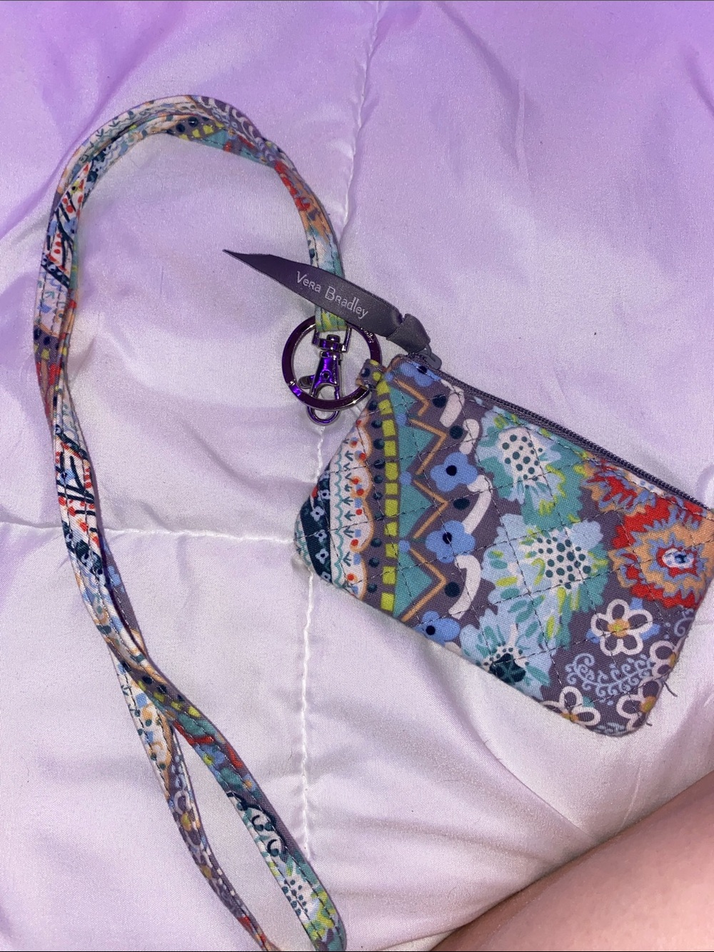 Vera Bradley Floral Pattern Zip Wristlet in Teal, Blue, Orange